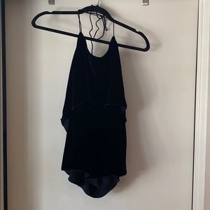 Alice + Olivia black velvet-like halter top